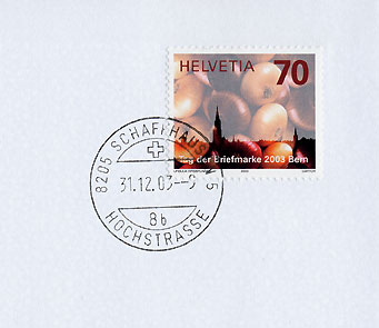 Sondermarke zum Tag der Briefmarke mit Silvester-Stempel 2003